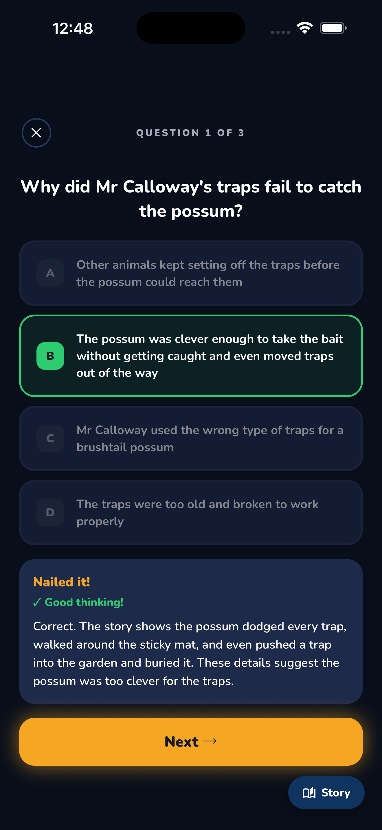 ReadingFox comprehension quiz with multiple choice questions